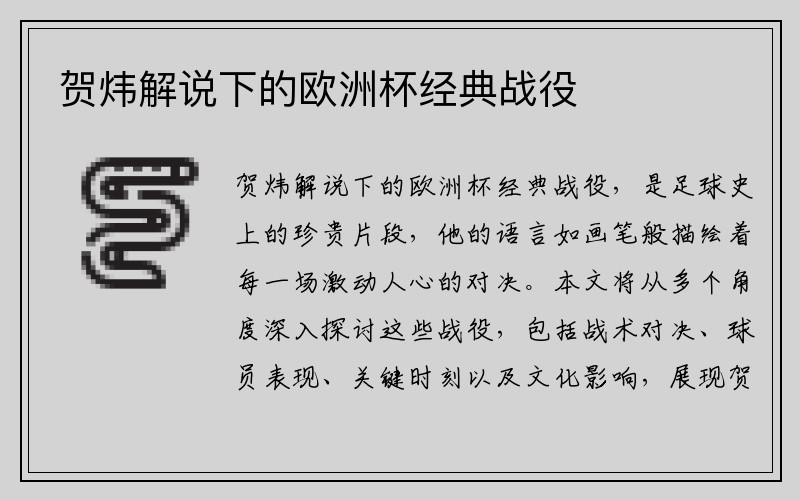 贺炜解说下的欧洲杯经典战役
